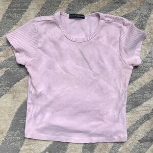 Brandy Melville Pink and White Striped Baby Tee
